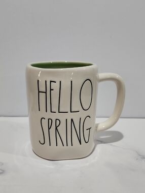 Rae Dunn Hello Spring Ceramic Mug - Cream with Green Interior